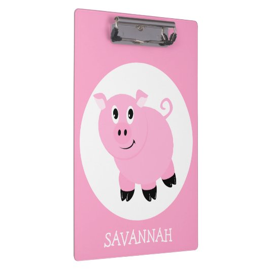 Gepersonaliseerde meisjes Roze Cartoon Varken Klembord (Rechts)