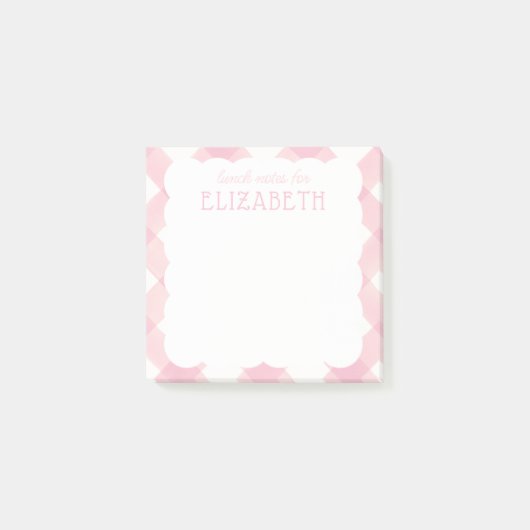 Gepersonaliseerde Meisjes Roze Gingham Lunch Box Post-it® Notes (Voorkant)