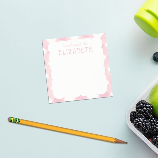 Gepersonaliseerde Meisjes Roze Gingham Lunch Box Post-it® Notes