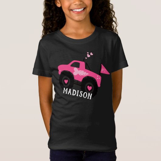 Gepersonaliseerde meisjes roze monster Truck T-shirt (Voorkant)