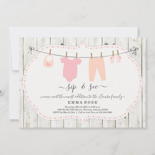 Gepersonaliseerde meisjes Sip en Zie Uitnodiging - (Voorkant)