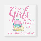 Gepersonaliseerde meisjes Ski Trip Memento Magneet (Voorkant)