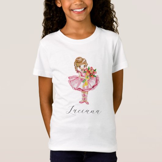 Gepersonaliseerde meisjes T-shirt - Cute Pink Ball (Voorkant)