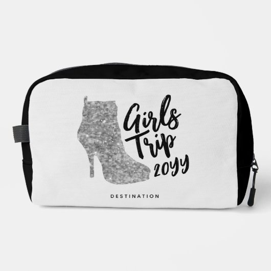Gepersonaliseerde Meisjes Trip Disco Spiegel Zilve Toilettasje (Voorkant)