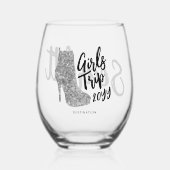 Gepersonaliseerde Meisjes Trip Disco Spiegel Zilve Wijnglas Zonder Voet (Voorkant)