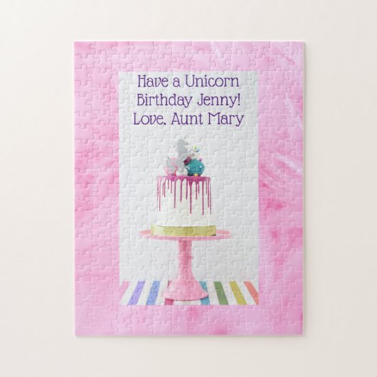 Gepersonaliseerde meisjes Unicorn Birthday Puzzle Legpuzzel (Verticaal)
