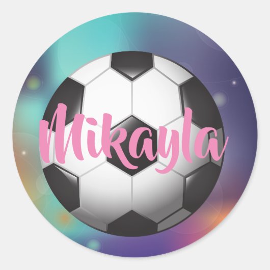 Gepersonaliseerde Meisjes Voetbal Galaxy Ronde Sticker (Voorkant)