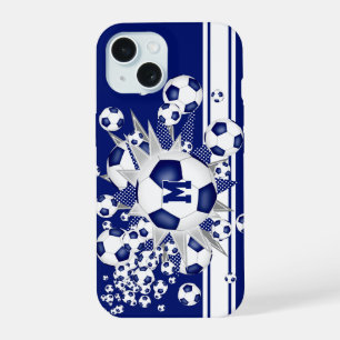 gepersonaliseerde meisjes voetbal knalblauw iPhone 15 case