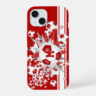gepersonaliseerde meisjes voetbal knalrood iPhone 15 case