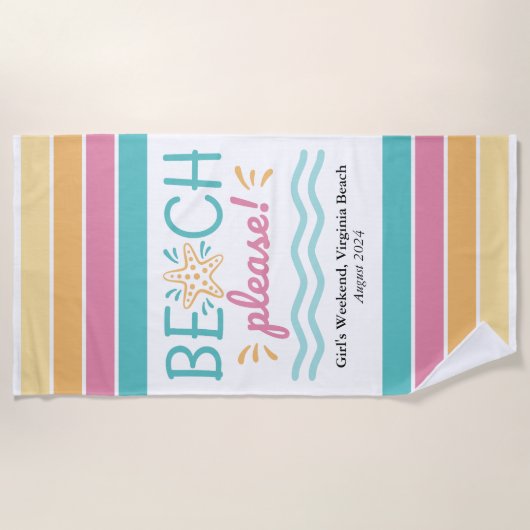 Gepersonaliseerde Meisjes Weekend Beach alsjeblief Strandlaken (Voorkant)