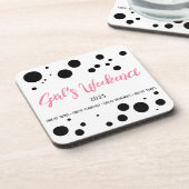 Gepersonaliseerde Meisjes Weekend Pink Dotted Bier Onderzetter (Linkerzijde)