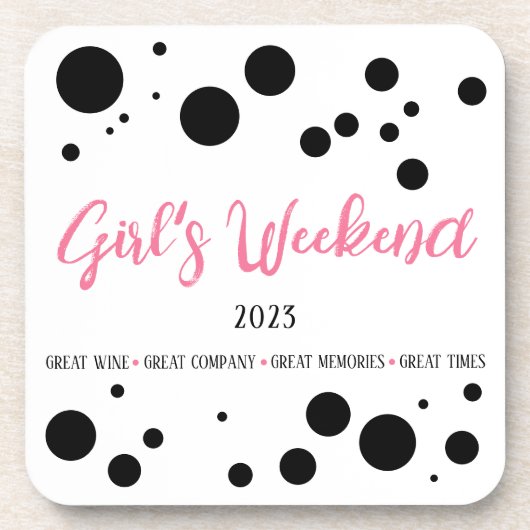 Gepersonaliseerde Meisjes Weekend Pink Dotted Bier Onderzetter (Voorkant)
