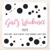 Gepersonaliseerde Meisjes Weekend Pink Dotted Kartonnen Onderzetters (Voorkant)