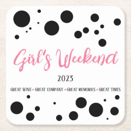 Gepersonaliseerde Meisjes Weekend Pink Dotted Kartonnen Onderzetters