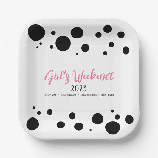 Gepersonaliseerde Meisjes Weekend Pink Dotted Papieren Bordje (Voorkant)