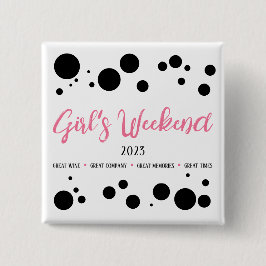 Gepersonaliseerde Meisjes Weekend Pink Dotted Vierkante Button 5,1 Cm