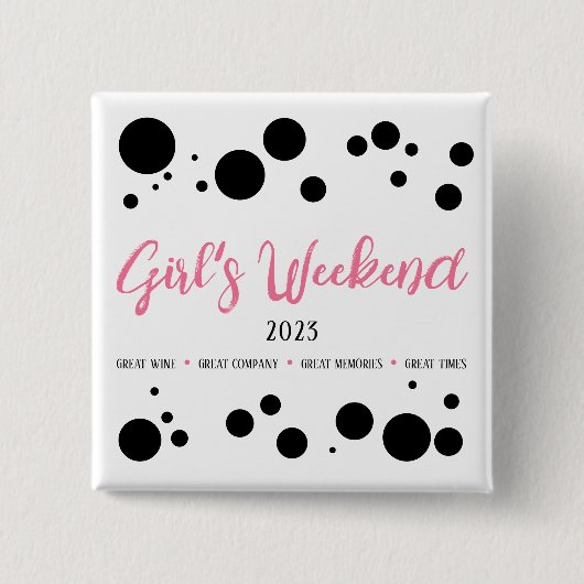 Gepersonaliseerde Meisjes Weekend Pink Dotted Vierkante Button 5,1 Cm (Voorkant)