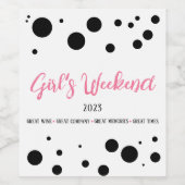 Gepersonaliseerde Meisjes Weekend Pink Dotted Wijn Etiket (Enkel label)