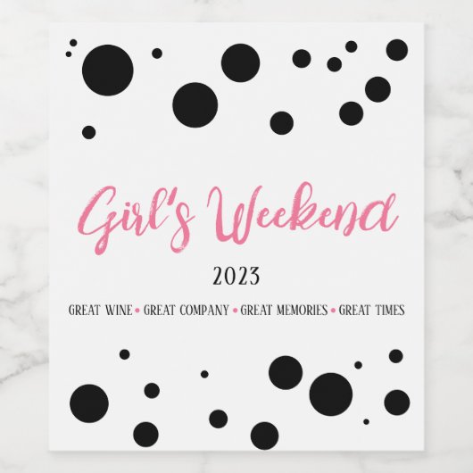 Gepersonaliseerde Meisjes Weekend Pink Dotted Wijn Etiket (Enkel label)