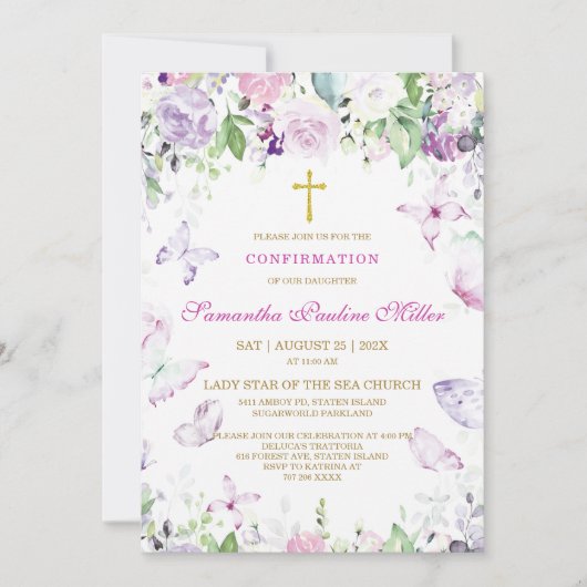 Gepersonaliseerde meisjesbevestiging kaart (Voorkant)