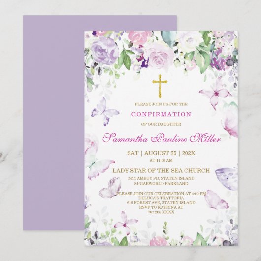 Gepersonaliseerde meisjesbevestiging kaart (Voorkant / Achterkant)