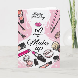 Gepersonaliseerde meisjeskaart Makeup Birthday Car Kaart