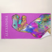 Gepersonaliseerde meisjesnaam dinosaurus strandlaken (Voorkant)