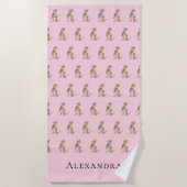 Gepersonaliseerde meisjesnaam dinosaurus strandlaken (Voorkant)