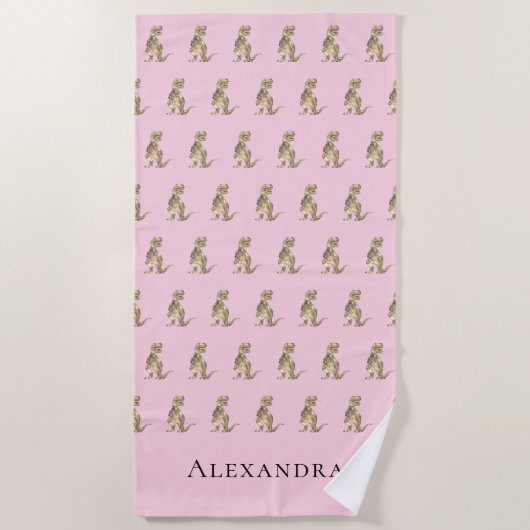 Gepersonaliseerde meisjesnaam dinosaurus strandlaken (Voorkant)