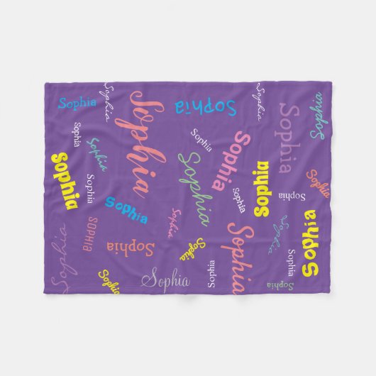Gepersonaliseerde meisjesnaam Monogram Paars Cute Fleece Deken (Voorkant (Horizontaal))