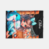 Gepersonaliseerde meisjesnaam zittend met haar sch fleece deken (Voorkant (Horizontaal))