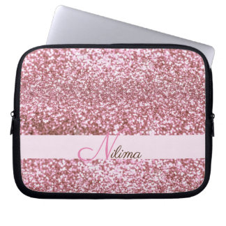 Gepersonaliseerde meisjesroze Faux Glitter Sparkle Laptop Sleeve