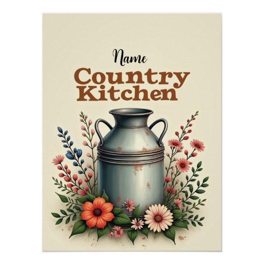Gepersonaliseerde Melk Kan & Bloemen Canvas Print Perfect Poster (Voorkant)
