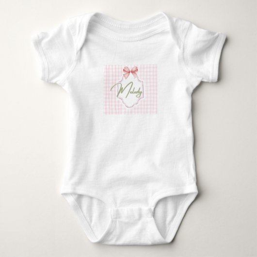 Gepersonaliseerde Melody Baby Girl Nursery Bow & G Romper (Voorkant)