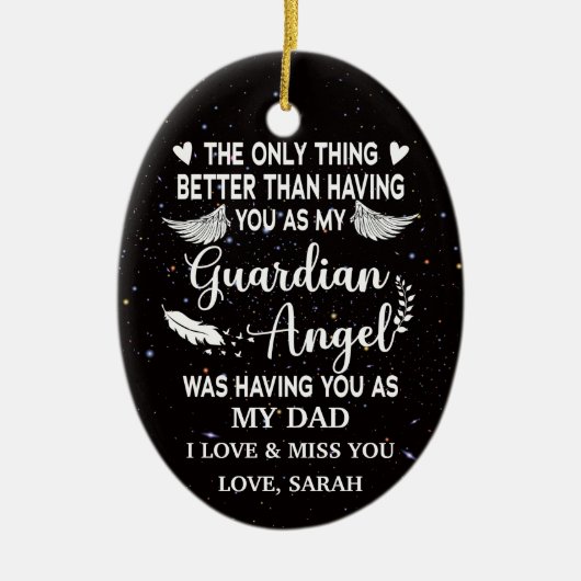 Gepersonaliseerde Memorial Dad guardian angel Keramisch Ornament (Voorkant)