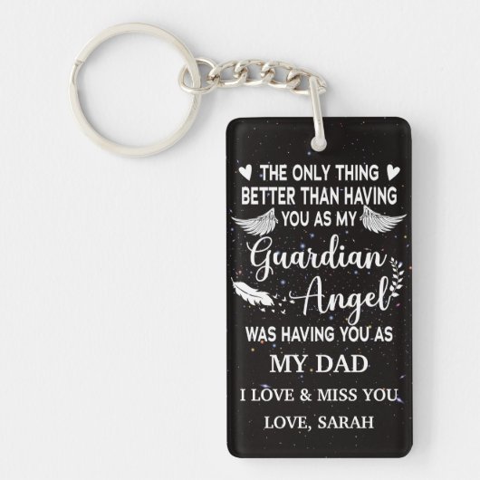 Gepersonaliseerde Memorial Dad guardian angel Sleutelhanger (Voorkant)