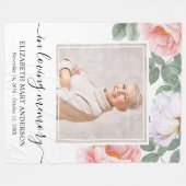 Gepersonaliseerde Memorial Foto Peony Floral Fleece Deken (Voorkant (Horizontaal))