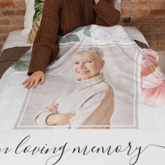 Gepersonaliseerde Memorial Foto Peony Floral Fleece Deken