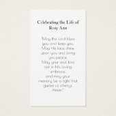 Gepersonaliseerde Memorial Funeral Photo Prayer Ka Visitekaartje (Achterkant)