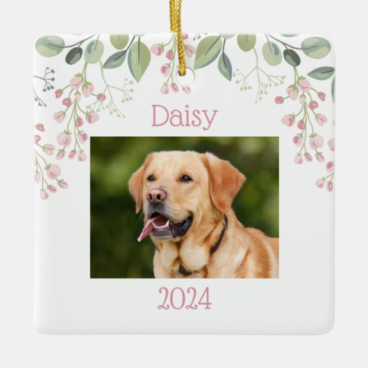 Gepersonaliseerde Memorial Pet Ornament Floral Des (Voorkant)