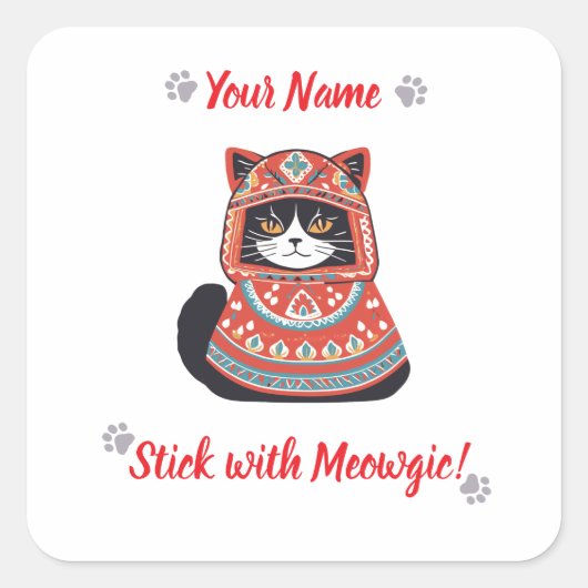 Gepersonaliseerde Meowgic Cat Sticker Gift! (Voorkant)