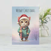 Gepersonaliseerde Meowy Kerst Grappige Kat Feestdagenkaart (Staand voorkant)