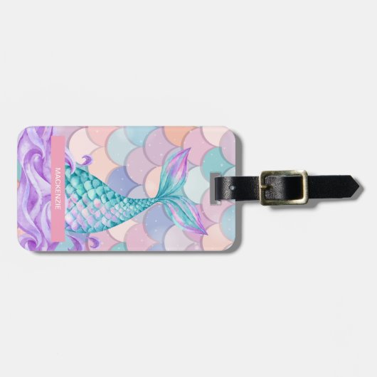 Gepersonaliseerde Mermaid Dreams en Glitter Gleam Bagagelabel (Voorkant horizontaal)