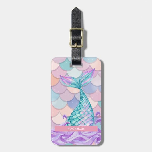 Gepersonaliseerde Mermaid Dreams en Glitter Gleam Bagagelabel (Voorkant verticaal)