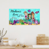 Gepersonaliseerde Mermaid en Zee Schepingsvrienden Poster (Keuken)
