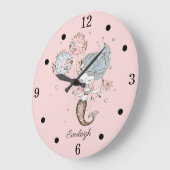 Gepersonaliseerde Mermaid Girl's Nursery Pink Grote Klok (Hoek)