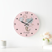 Gepersonaliseerde Mermaid Girl's Nursery Pink Grote Klok (Huis)