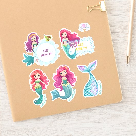 Gepersonaliseerde Mermaid Onderwater Naam Labels (Notitieboek)