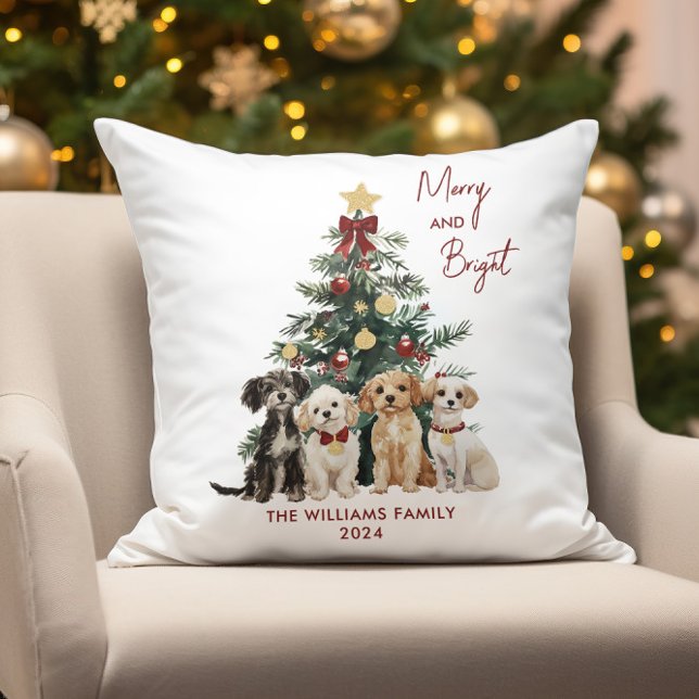 Gepersonaliseerde Merry & Bright Dogs Kerstmis Kussen (Creator heeft geüpload)