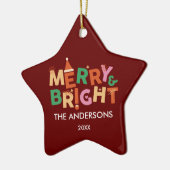 Gepersonaliseerde Merry & Bright Star Kerstmis Keramisch Ornament (Links)